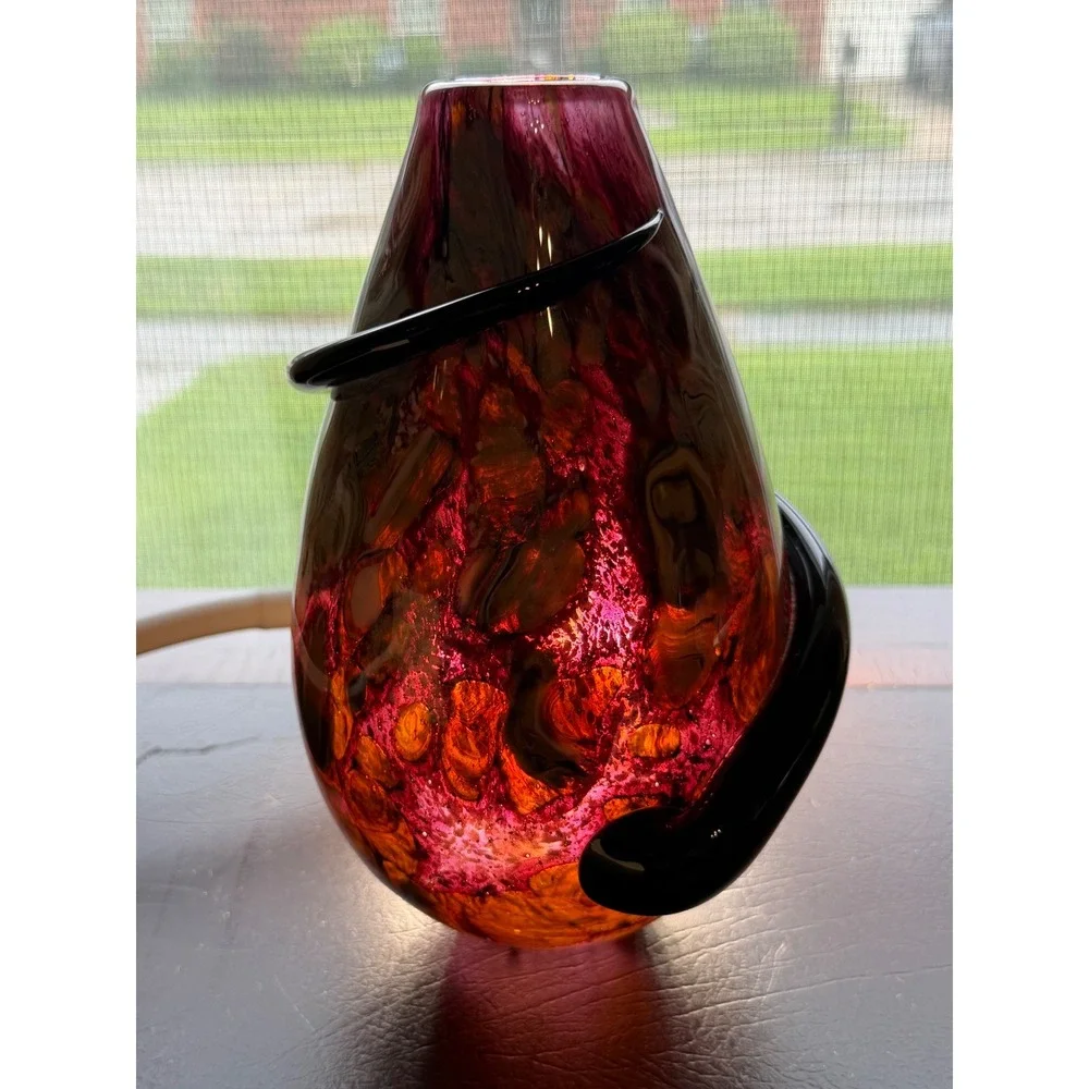 Robert Eickholdt 2000 Signed Studio Art Glass Vase Dichroic Black Wrap Sculpture